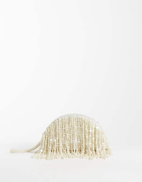 ASOS DESIGN clutch-taske med perleperler i creme - view 1