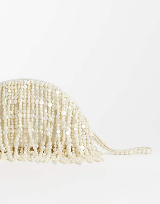 ASOS DESIGN clutch-taske med perleperler i creme, 4 af 4