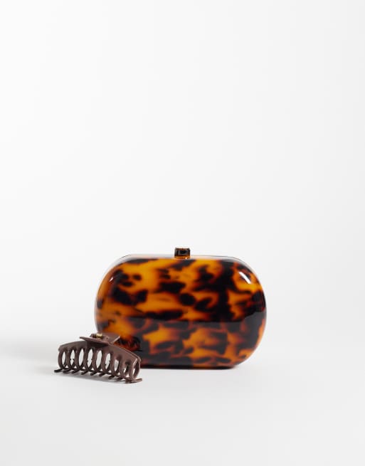 ASOS DESIGN clutch-taske med skildpaddemønster og kæderem, 4 af 4