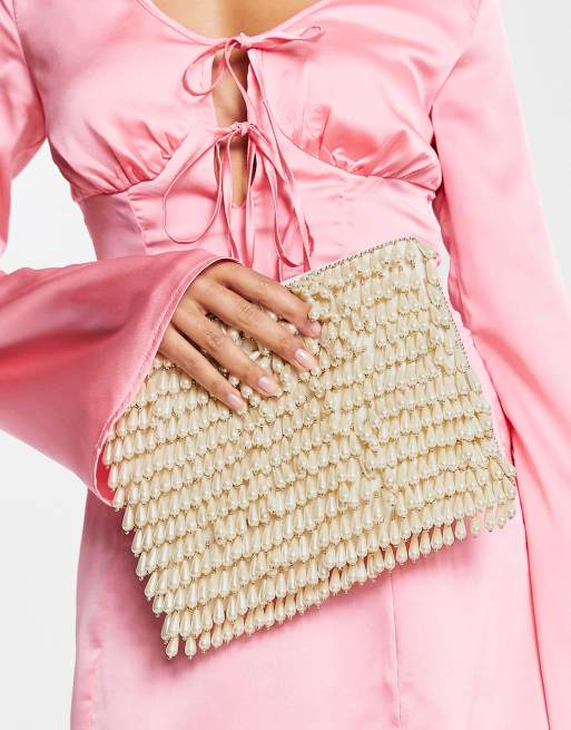 ASOS DESIGN - Clutch versierd met parels en rits aan de bovenkant in ivoorwit, 4 van 4