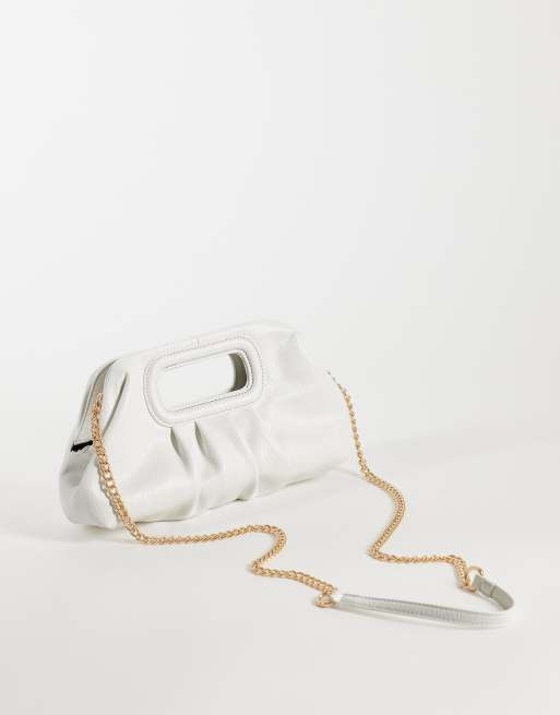 ASOS DESIGN clutch with chain crossbody strap in white, 4 of 4
