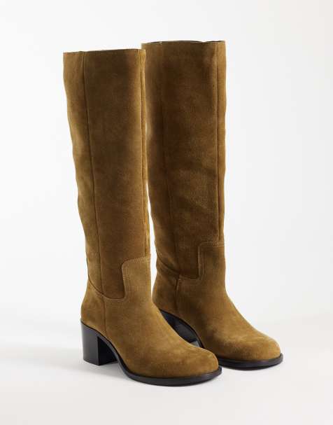 ASOS DESIGN Clyde stivali al ginocchio con punta tonda slip-on in camoscio oliva - view 1