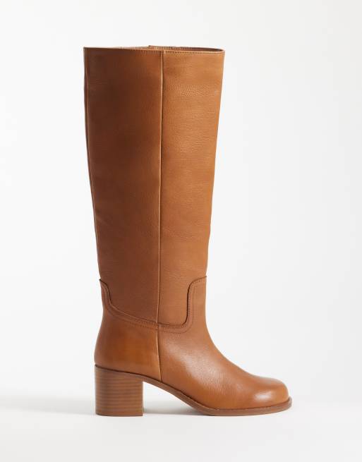 ASOS DESIGN - Clyde - Stivali al ginocchio in pelle color cuoio con punta arrotondata, 4 di 4
