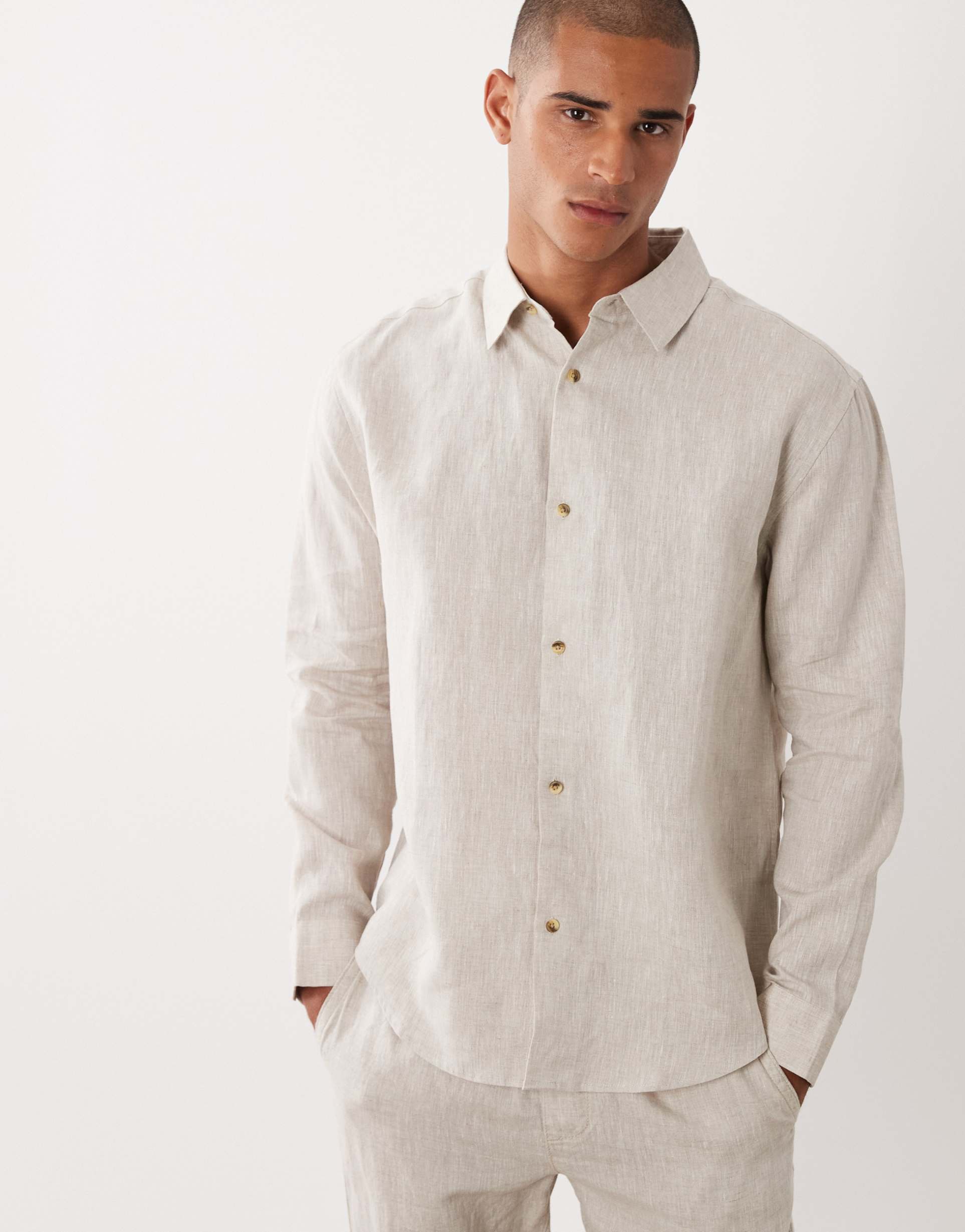 ASOS DESIGN co-ord 100% linen relaxed shirt in beige