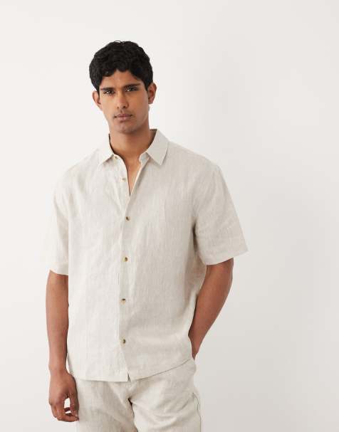 ASOS DESIGN co-ord 100% linen relaxed shirt in beige - view 1
