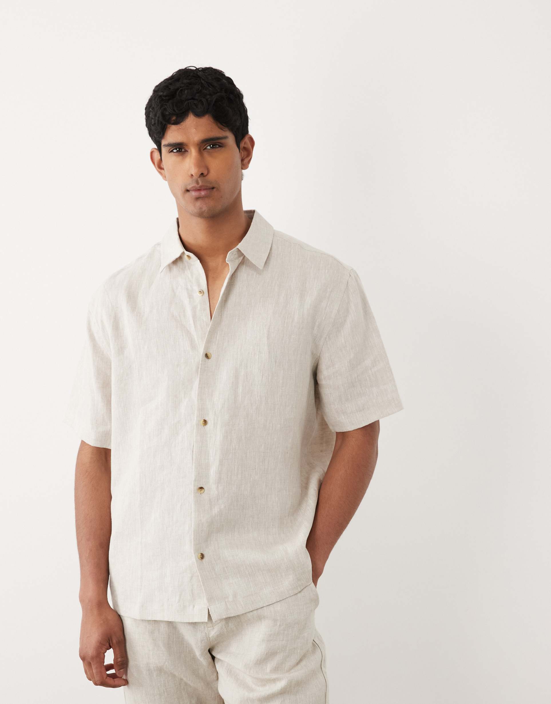 ASOS DESIGN co-ord 100% linen relaxed shirt in beige