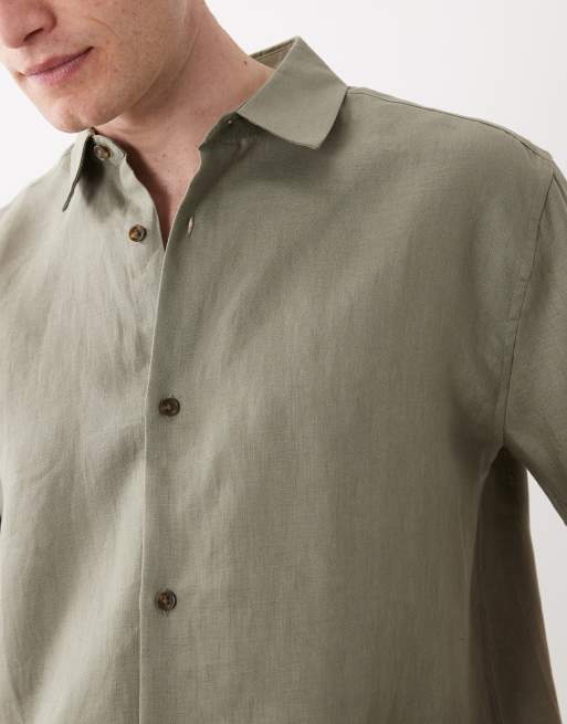 ASOS DESIGN co-ord 100% linen relaxed shirt in khaki, 3 of 5