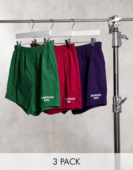 ASOS DESIGN co-ord 3 pack boxers with christmas text print