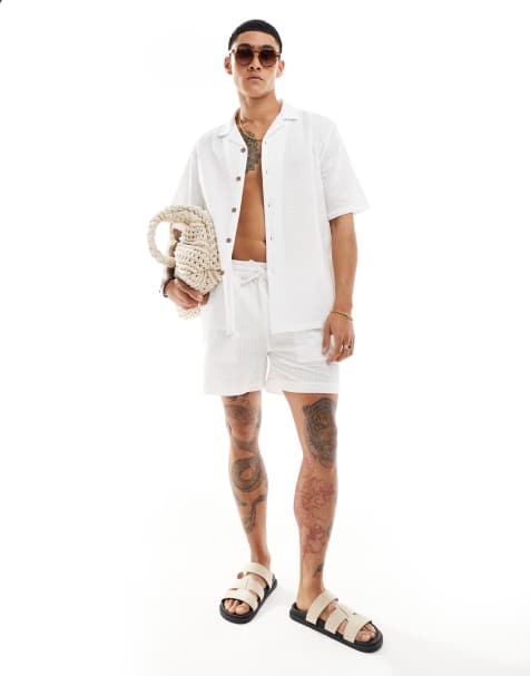 ASOS DESIGN co-ord 90s oversized short sleeve shirt in seersucker texture in white - view 1
