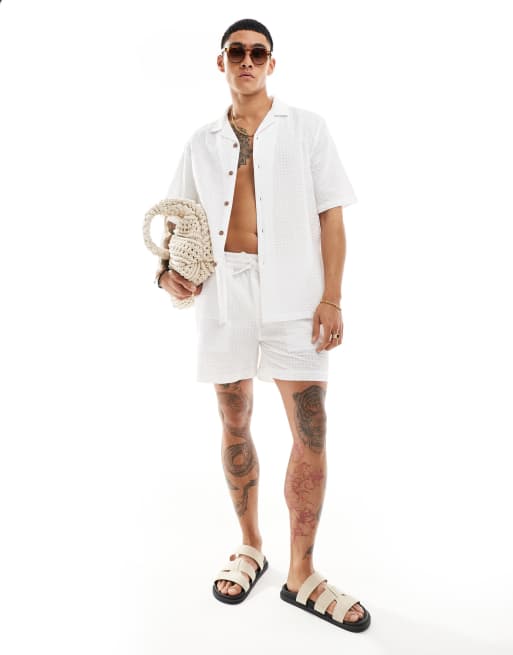 FhyzicsShops DESIGN co-ord 90s oversized short sleeve shirt Merino in seersucker texture in white