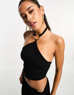 Asos Collection Halter Top With Deep Plunge Metal Bar, $63