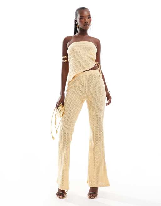 ASOS DESIGN co-ord  asymmetric hem top and flare trousers in buttermilk