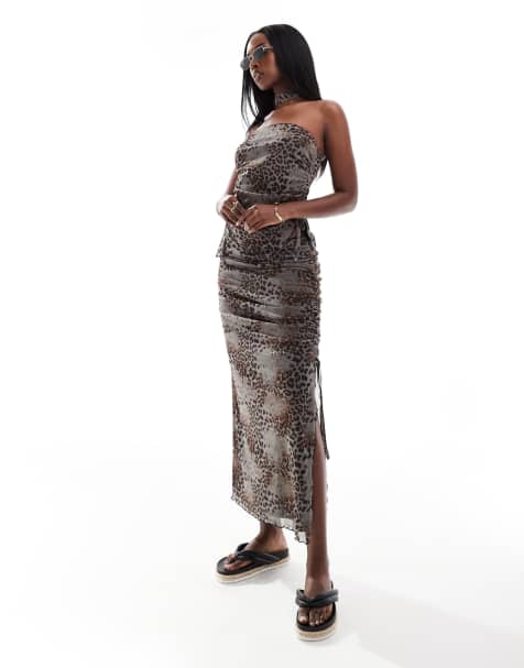 ASOS DESIGN co-ord asymmetric mesh maxi skirt in animal print - view 1
