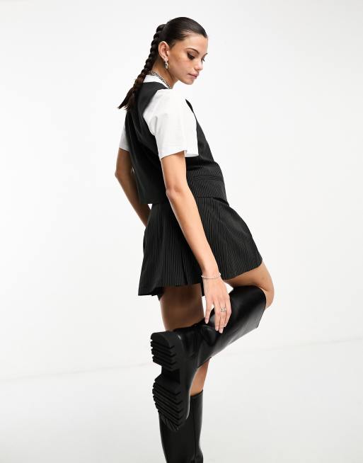 ASOS DESIGN co-ord asymmetric pleat mini skirt in black