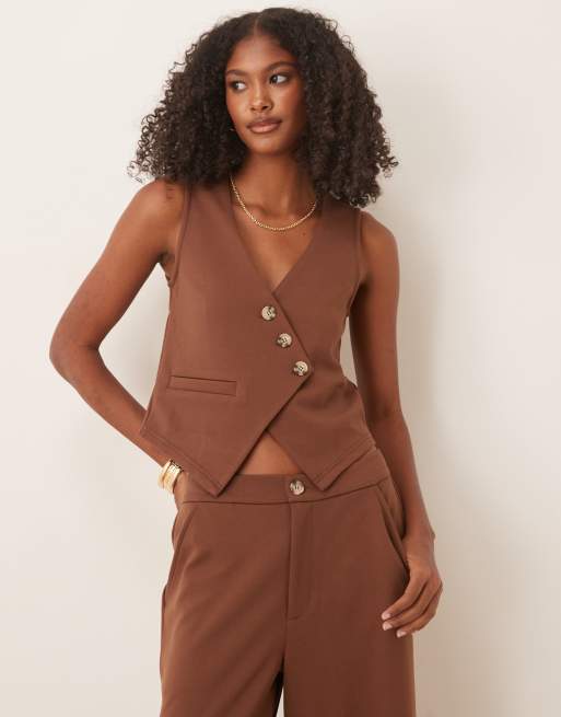 ASOS DESIGN co-ord asymmetric waistcoat top in mocha