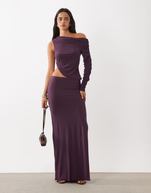 ASOS DESIGN co-ord asymmetrisk slinky top i lilla, 2 af 4