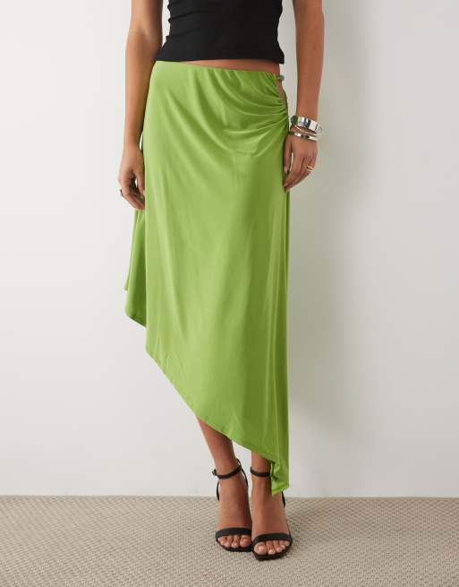 ASOS DESIGN co-ord awkward crop asym skirt with beads in olive, 3 of 5