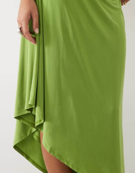 ASOS DESIGN co-ord awkward crop asym skirt with beads in olive, 5 of 5