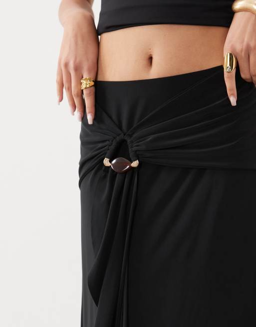 ASOS DESIGN co-ord awkward crop hanky hem skirt with hardware in black, 5 of 5