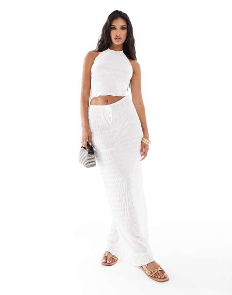 ASOS DESIGN co-ord backless halter top and midi skirt in ivory - view 1