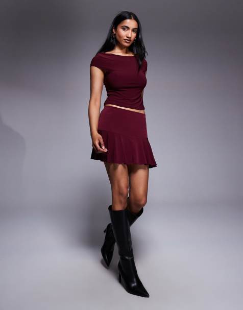 ASOS DESIGN co-ord backless slinky crop top in burgundy