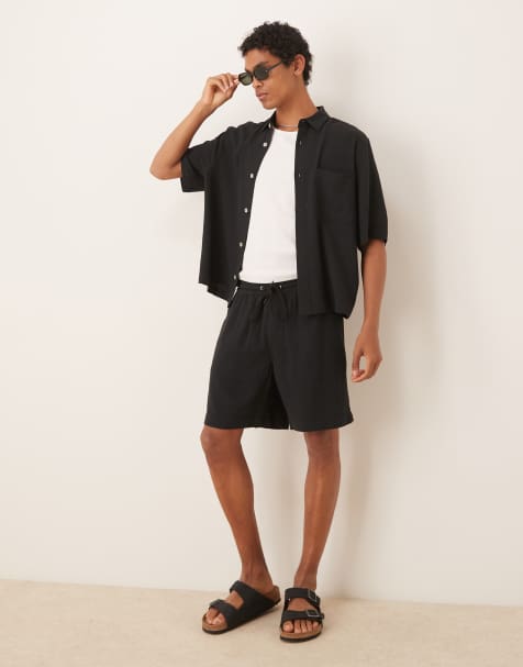 ASOS DESIGN co-ord baggy fit pull on linen rich short in black 