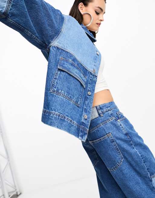 ASOS DESIGN co-ord  baggy  jean in blue patchwork, 3 of 5