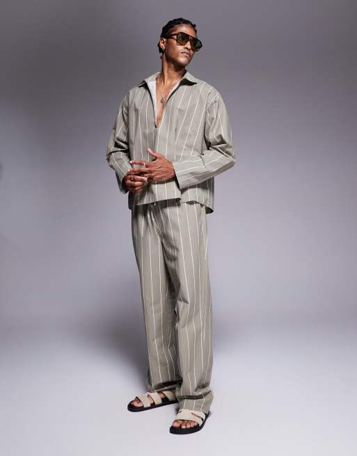 ASOS DESIGN co-ord baggy oversized stripe trousers in khaki