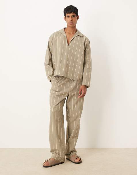 ASOS DESIGN co-ord baggy oversized trousers in khaki stripe - view 1