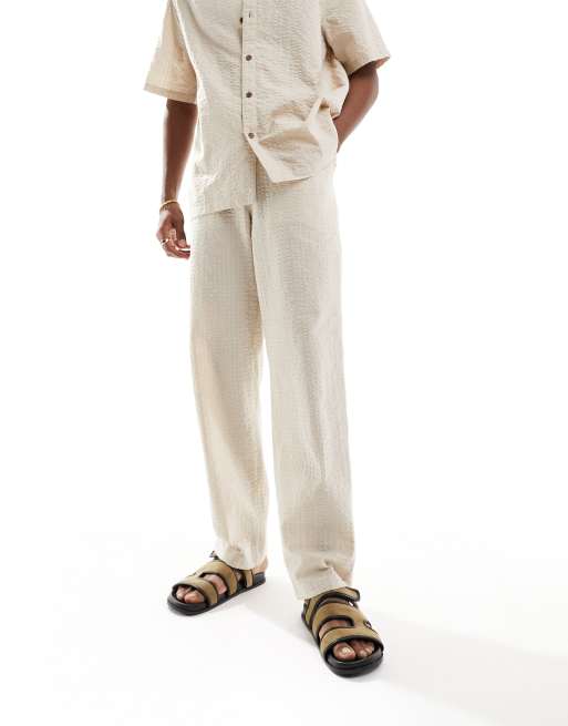 ASOS DESIGN co-ord baggy seersucker beach trouser with elasticated waist in stone, 2 of 5