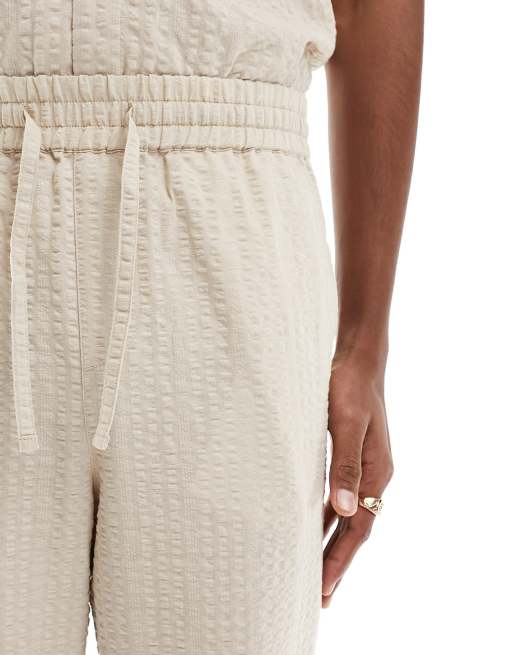 ASOS DESIGN co-ord baggy seersucker beach trouser with elasticated waist in stone, 4 of 5