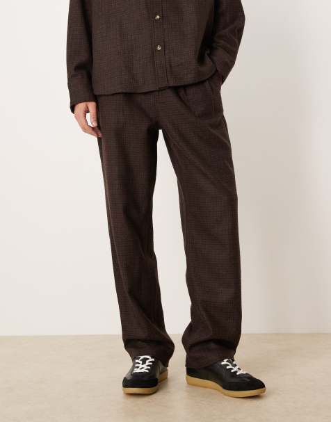 ASOS DESIGN co-ord baggy trousers in brown check wool