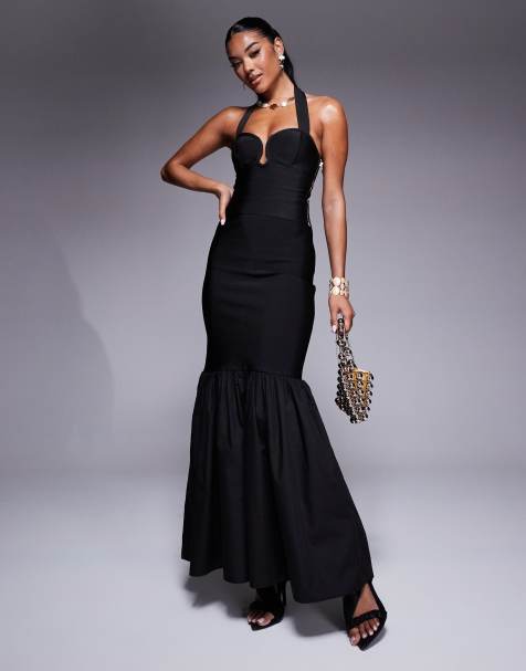 ASOS DESIGN co-ord bandage peplum maxi skirt in black