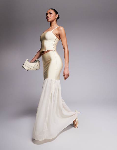 ASOS DESIGN co-ord bandage peplum maxi skirt in buttermilk - view 1