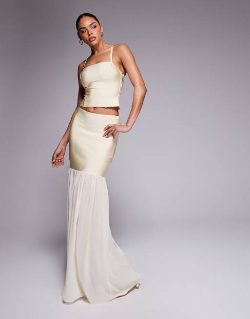 ASOS DESIGN co-ord bandage peplum maxi skirt in buttermilk, 2 of 5