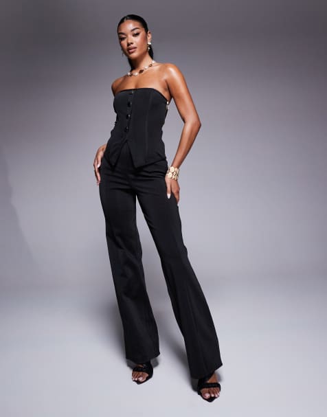 ASOS DESIGN co-ord bandage straight leg trouser in black - view 1