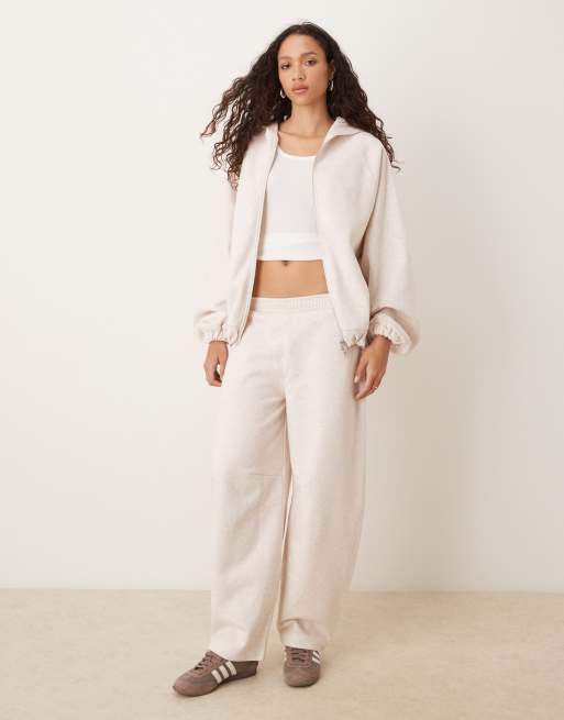 ASOS DESIGN co-ord barrel leg brushback jogger in oatmeal