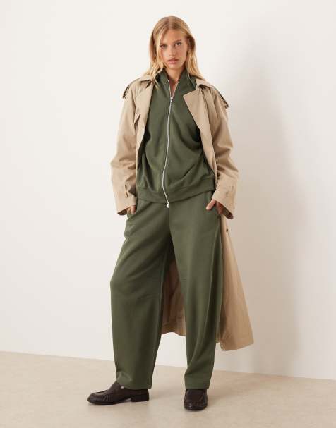 ASOS DESIGN co-ord barrel leg jogger in khaki - view 1