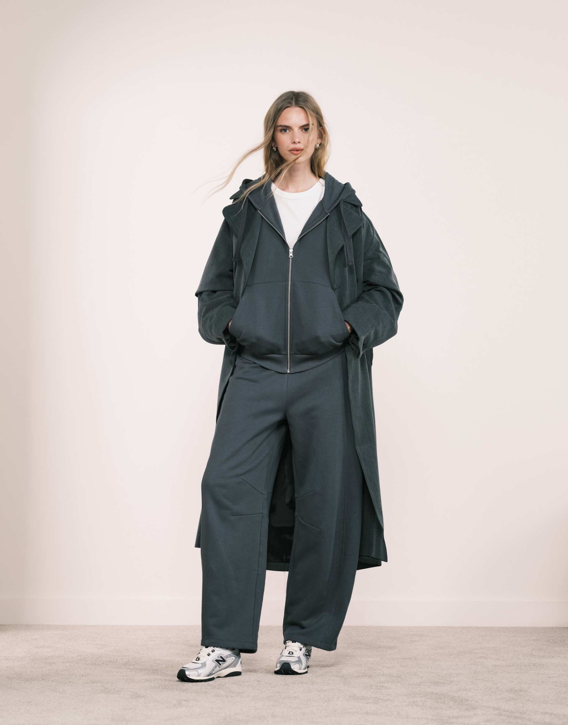 ASOS DESIGN co-ord barrel leg jogger with seam detail in charcoal