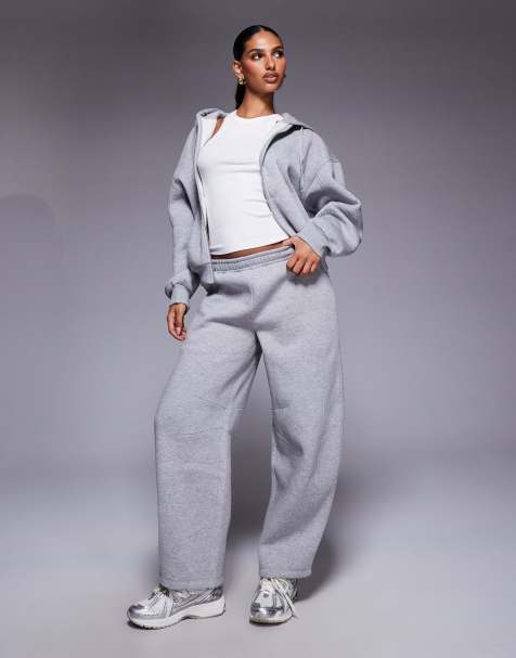 ASOS DESIGN co-ord barrel leg jogger with seam detail in grey marl - view 1
