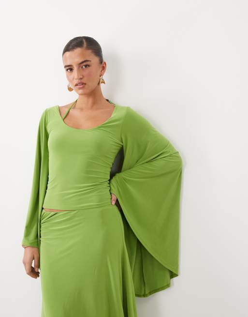 ASOS DESIGN co-ord beaded top & skirt in green, 2 of 3