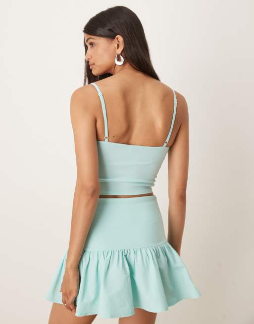 ASOS DESIGN co-ord bengaline corset cami top with ruched bust detail in aqua blue, 4 of 4