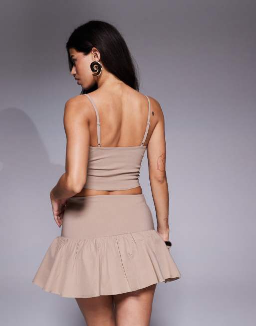 ASOS DESIGN co-ord bengaline flippy mini skirt in mocha, 4 of 5