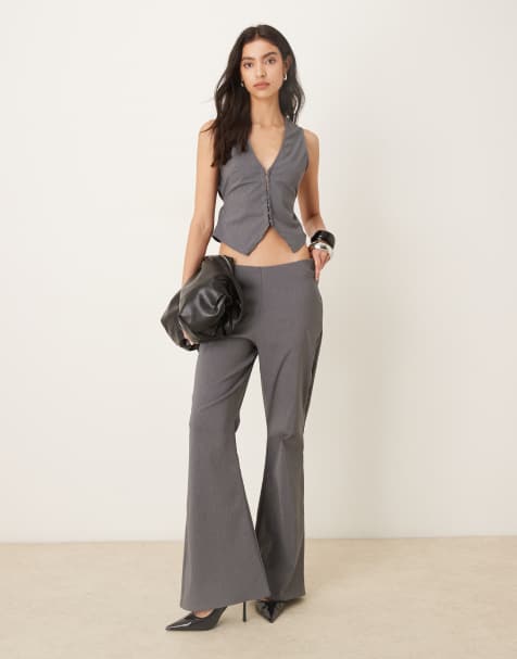 ASOS DESIGN co-ord bengaline slim flare trousers in grey marl - view 1
