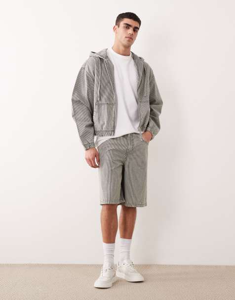 ASOS DESIGN co-ord bermuda denim jorts in grey and white stripe - view 1