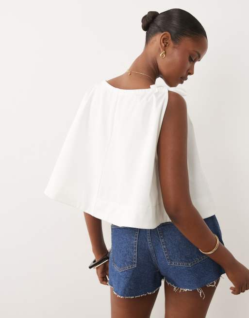 ASOS DESIGN co-ord bonded trapeze halter top in cloud white, 4 of 4