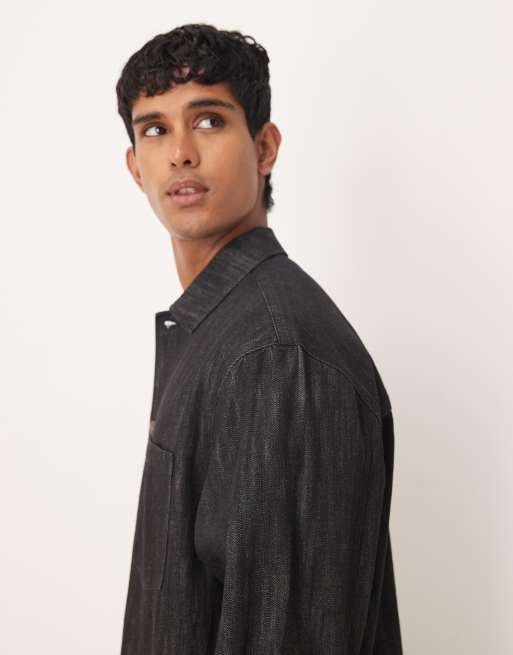 ASOS DESIGN co-ord boxy denim overshirt in rinse washed black, 4 of 5