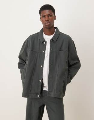 Asos Design Co-ord Boxy Harrington Denim Jacket In Gray