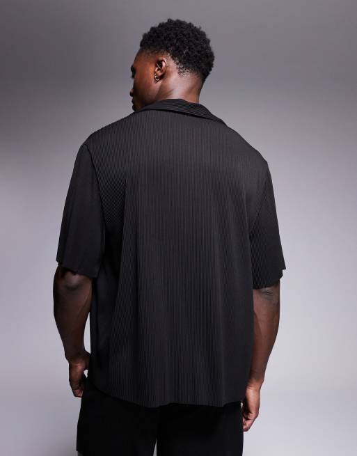 ASOS DESIGN co-ord boxy loose fit plisse shirt in black, 4 of 4