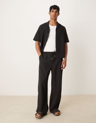 ASOS DESIGN co-ord revere boxy plisse shirt in black